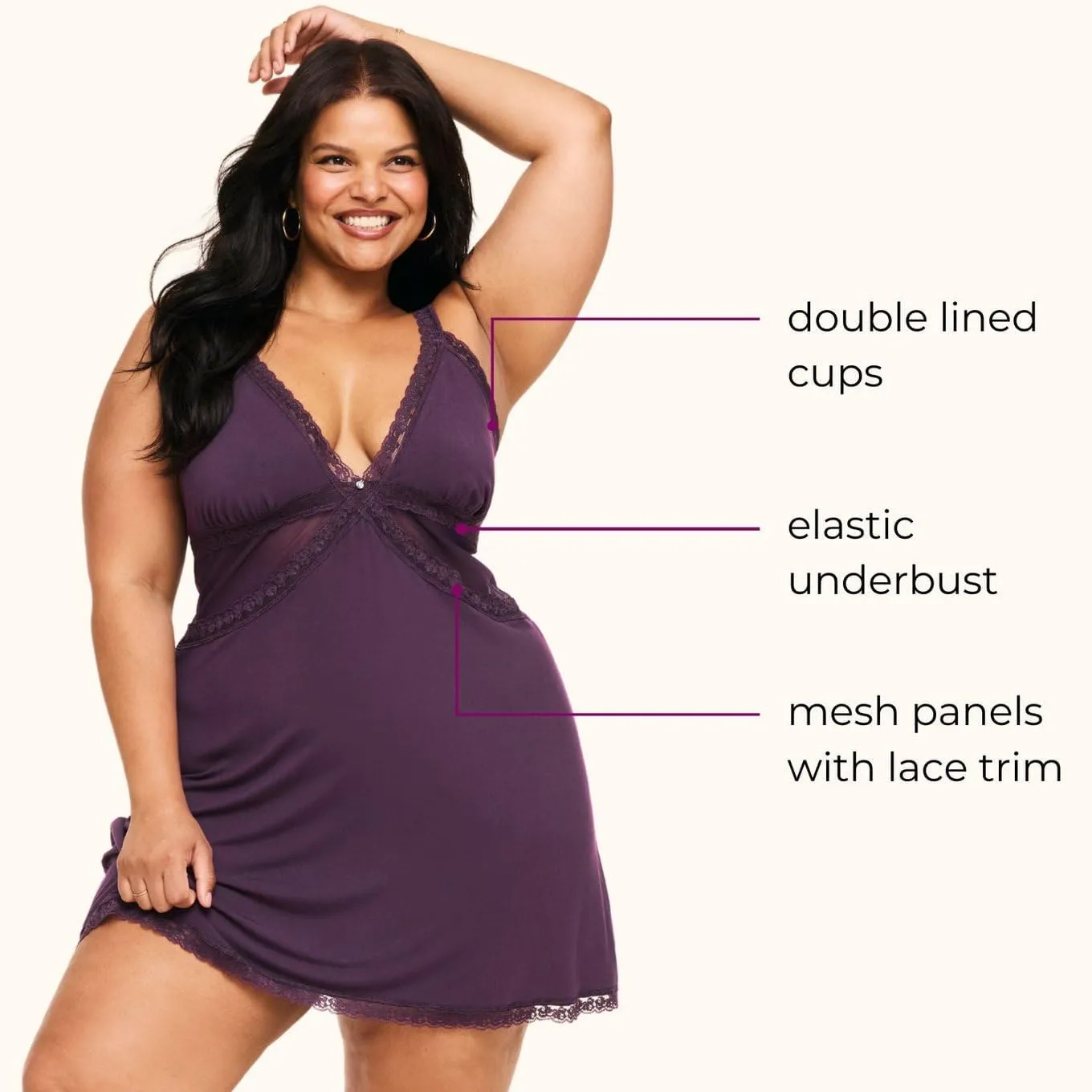 Adore Me Primrose Slip - XS-4X Regular & Plus-Size Slip Dress Lingerie With Lined Cups, Lace & Adjustable Straps