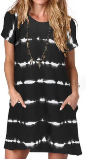 Alaster Womens Casual Summer T Shirt Dress Loose Short Sleeve Tunic Dress with Pocket for Women