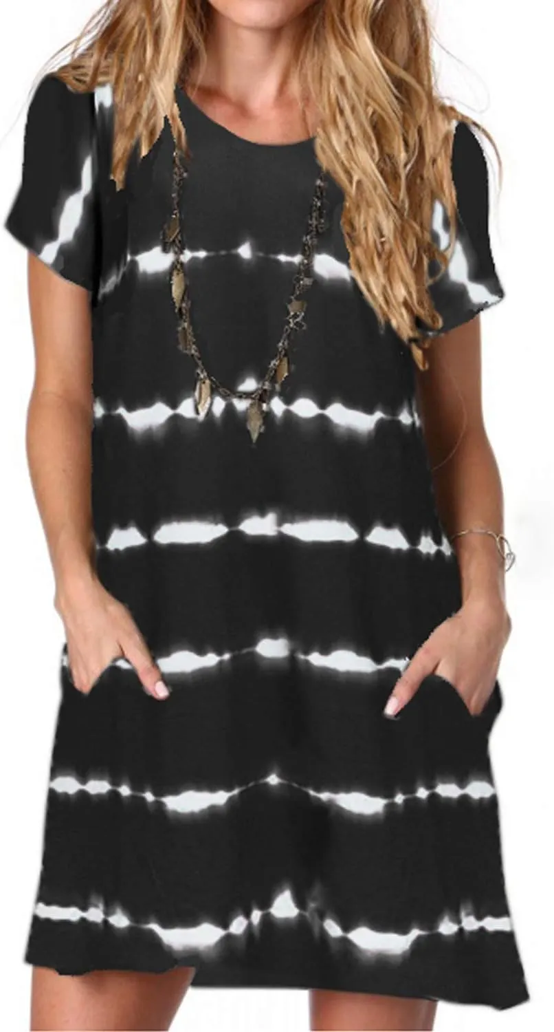 Alaster Womens Casual Summer T Shirt Dress Loose Short Sleeve Tunic Dress with Pocket for Women