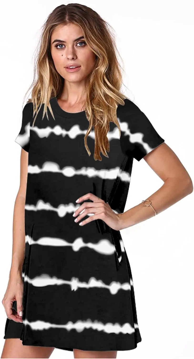 Alaster Womens Casual Summer T Shirt Dress Loose Short Sleeve Tunic Dress with Pocket for Women