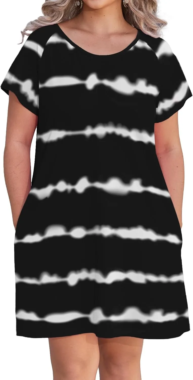 Alaster Womens Casual Summer T Shirt Dress Loose Short Sleeve Tunic Dress with Pocket for Women