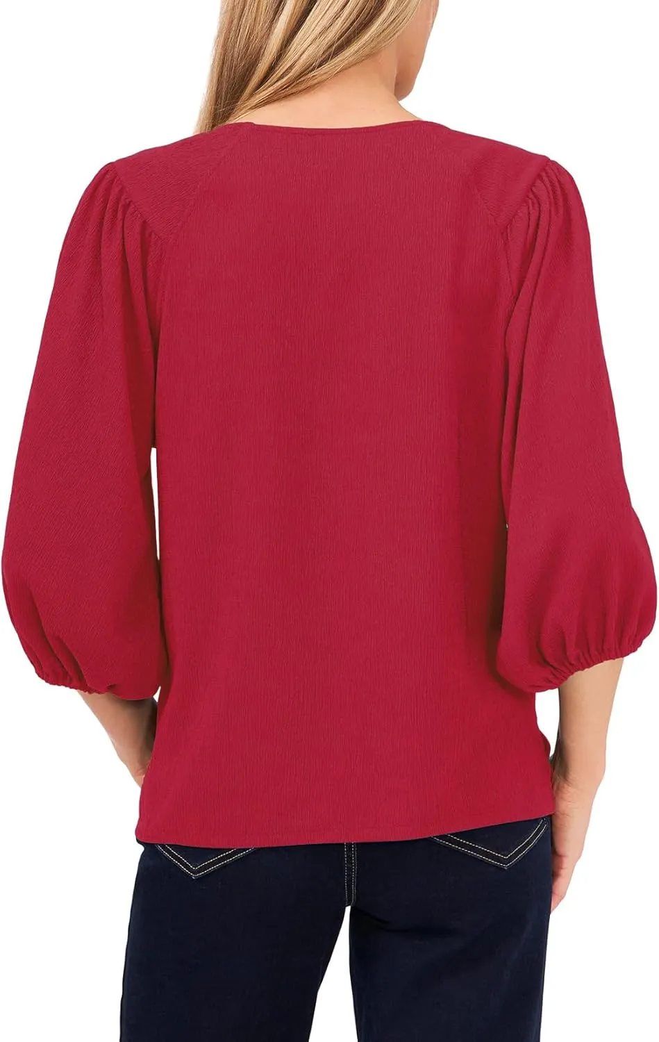 Allimy Women's Puff 3/4 Length Sleeve Dressy Casual Textured Tops and Blouses Dress Shirts