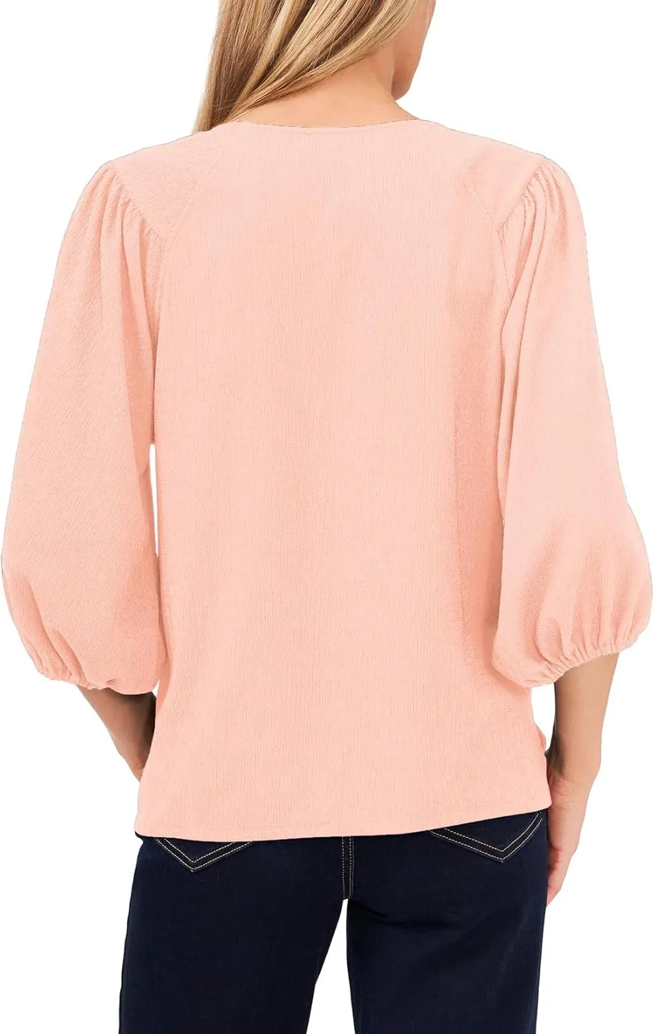 Allimy Women's Puff 3/4 Length Sleeve Dressy Casual Textured Tops and Blouses Dress Shirts