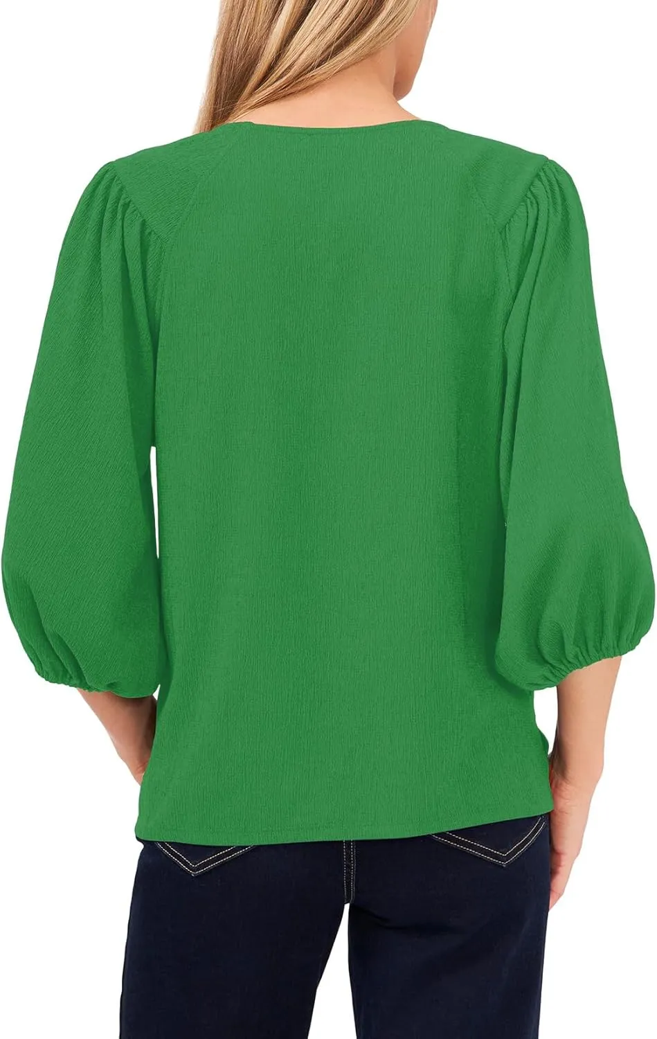 Allimy Women's Puff 3/4 Length Sleeve Dressy Casual Textured Tops and Blouses Dress Shirts