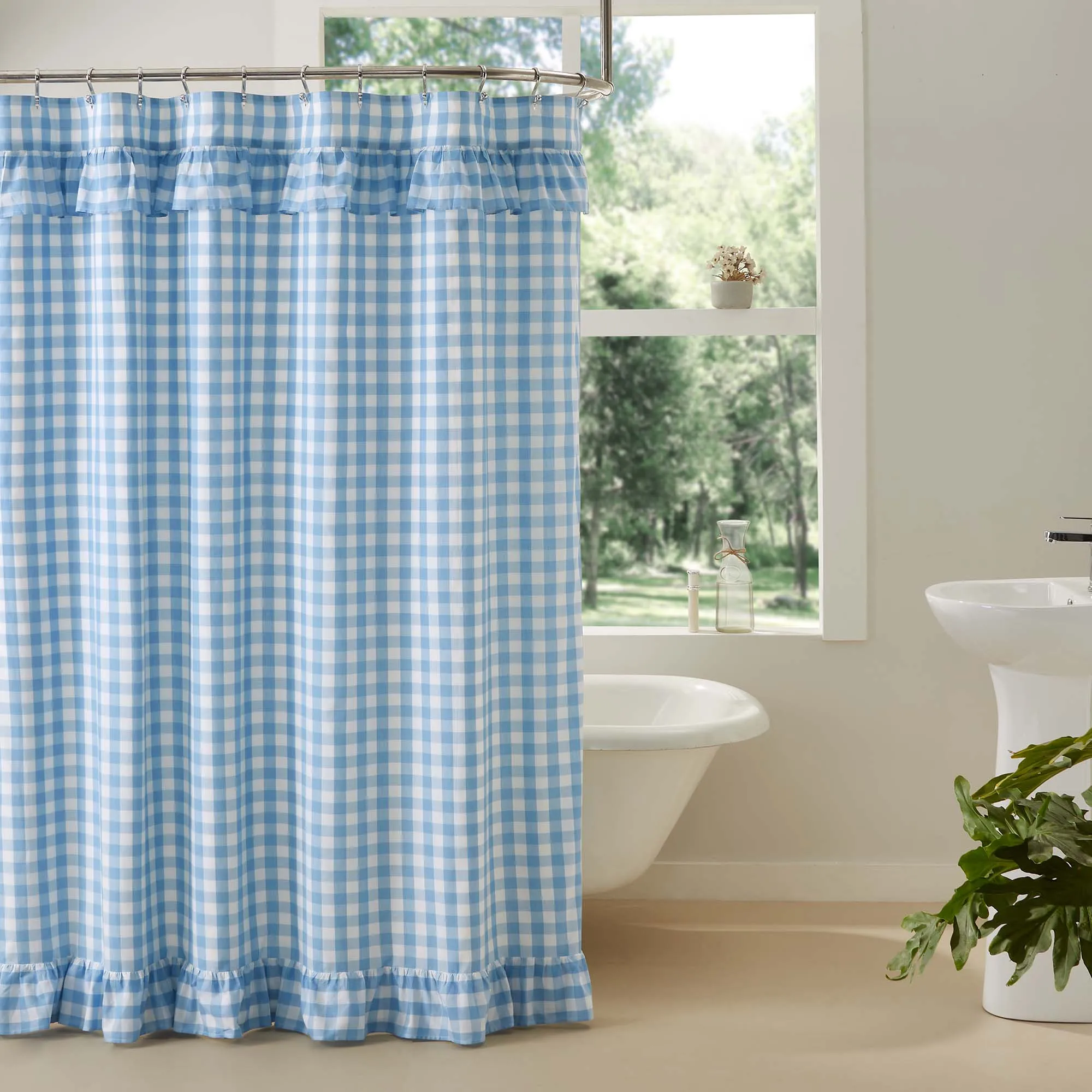 Annie Buffalo Check Ruffled Shower Curtain 72x72