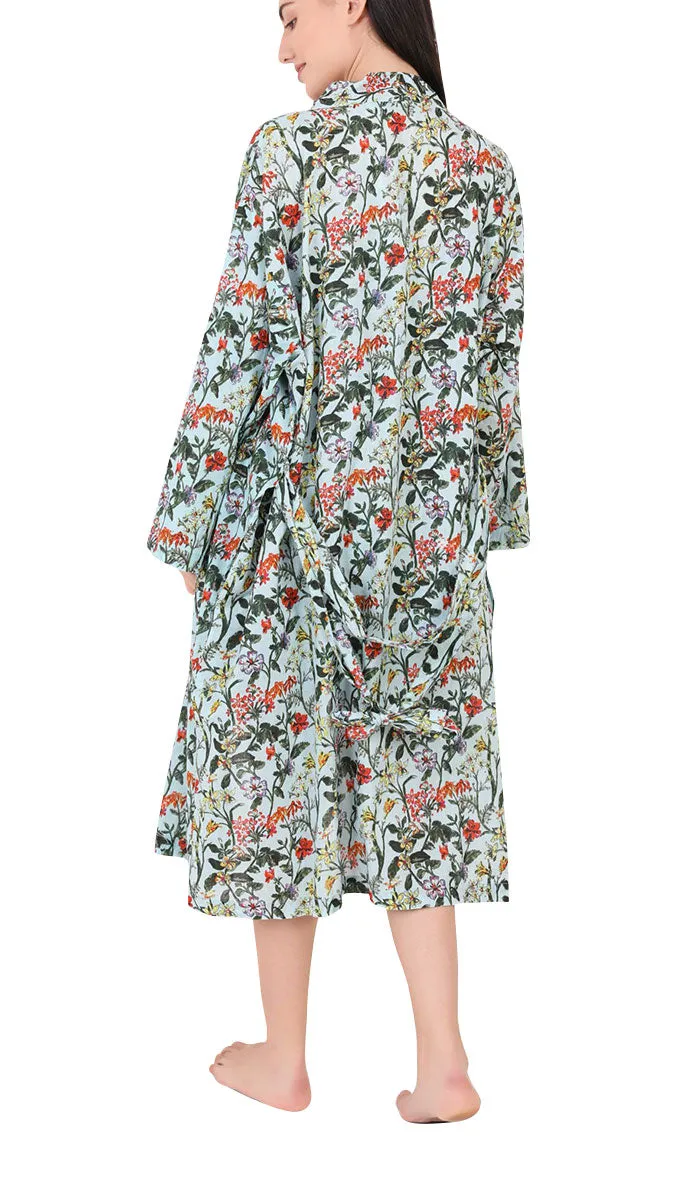 Arabella Sonia 100% Cotton Robe in Blue/Green Vibrant Floral MD-75F5