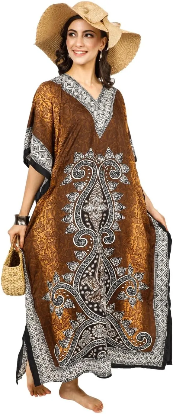 Art Of Creation Kaftan Dress Kimono Maxi Style Casual Dress for Women V-Neck 3/4 Sleeve Top Printed Free Size