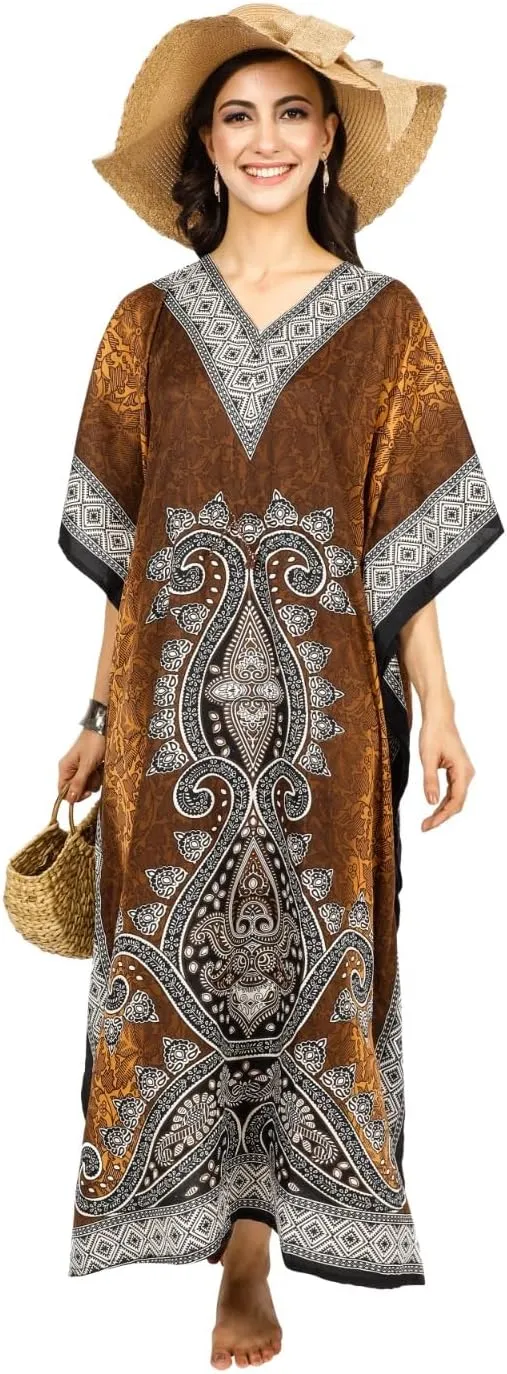 Art Of Creation Kaftan Dress Kimono Maxi Style Casual Dress for Women V-Neck 3/4 Sleeve Top Printed Free Size