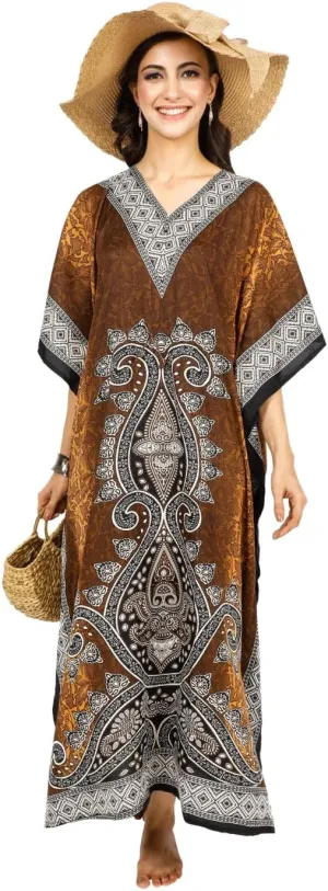 Art Of Creation Kaftan Dress Kimono Maxi Style Casual Dress for Women V-Neck 3/4 Sleeve Top Printed Free Size