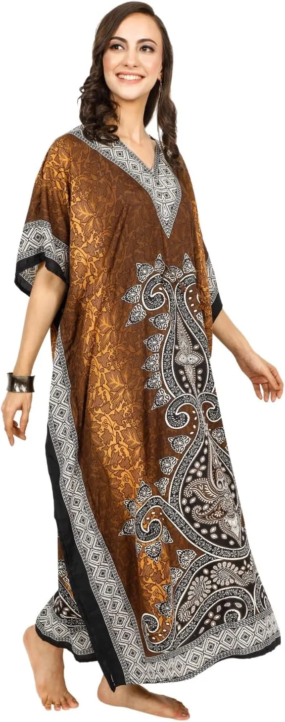 Art Of Creation Kaftan Dress Kimono Maxi Style Casual Dress for Women V-Neck 3/4 Sleeve Top Printed Free Size