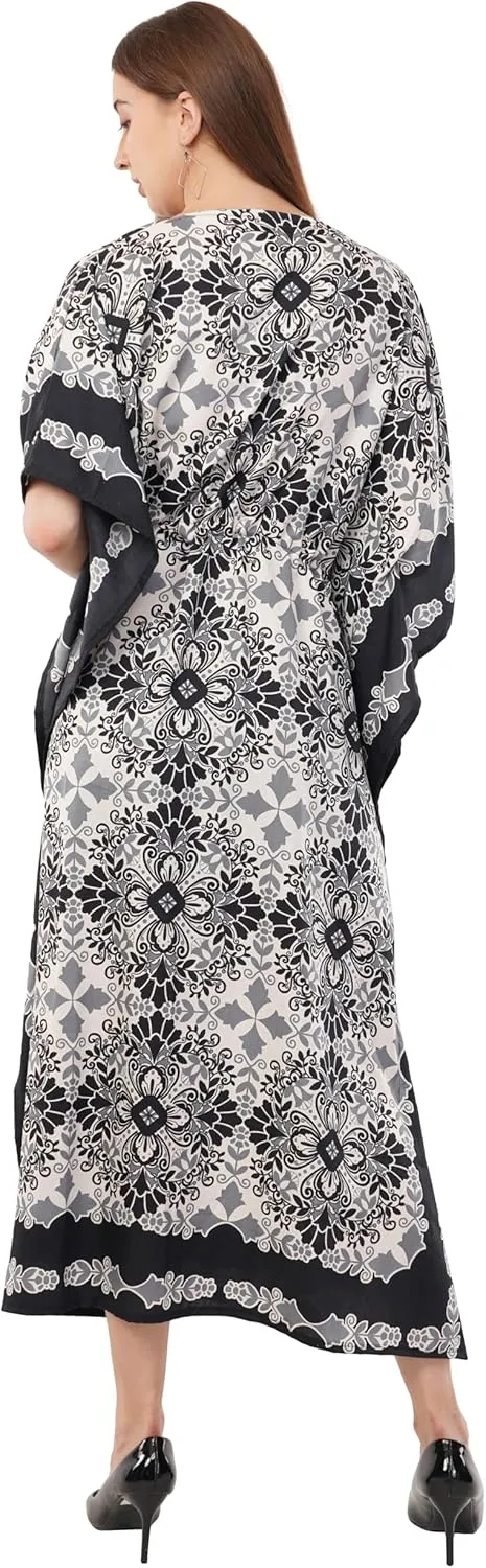 Art Of Creation Kaftan Dress Maxi Style Casual Kaftan Dressess for Women V-Neck 3/4 Sleeve Top Printed Free Size Gown
