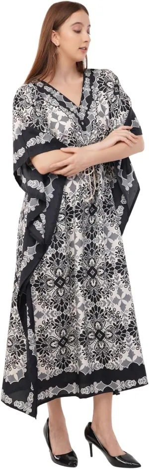 Art Of Creation Kaftan Dress Maxi Style Casual Kaftan Dressess for Women V-Neck 3/4 Sleeve Top Printed Free Size Gown