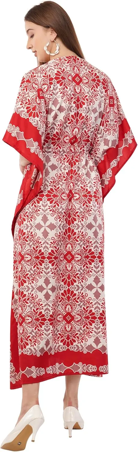 Art Of Creation Kaftan Dress Maxi Style Casual Kaftan Dressess for Women V-Neck 3/4 Sleeve Top Printed Free Size Gown