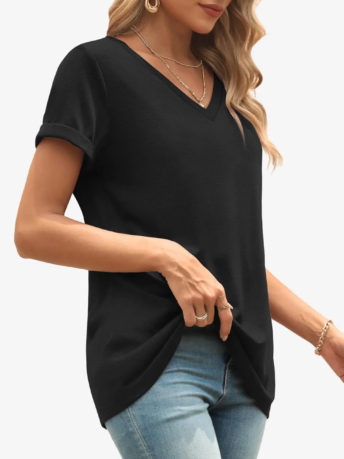 ATHMILE T Shirts Short Sleeve V Neck Tees for Women Fashion Tops Trendy Lightweight Casual Summer Outfits Clothes 2025 Beach