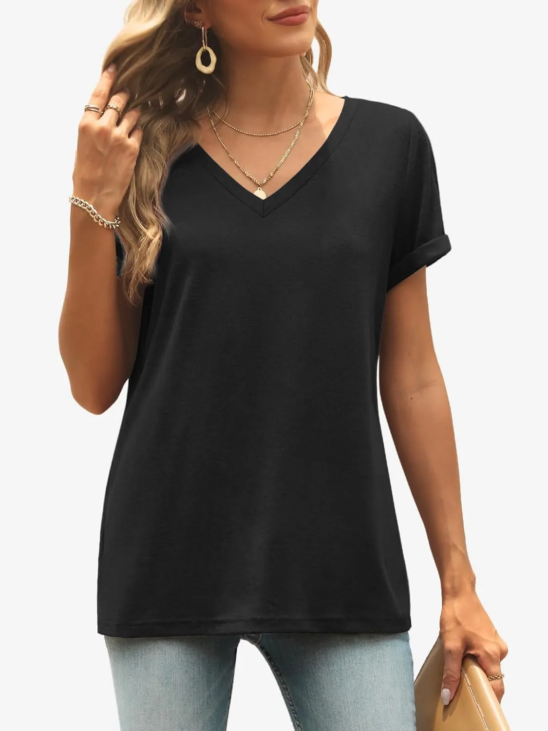 ATHMILE T Shirts Short Sleeve V Neck Tees for Women Fashion Tops Trendy Lightweight Casual Summer Outfits Clothes 2025 Beach