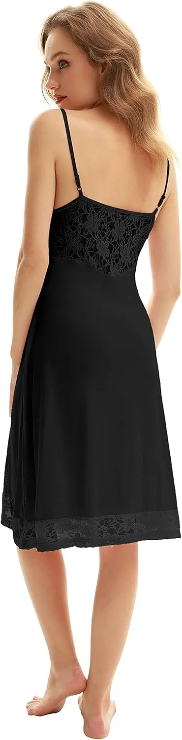 Belle Poque Women Lace Full Slips for Under Dress Cotton V Neck Nightgown Sleepwear