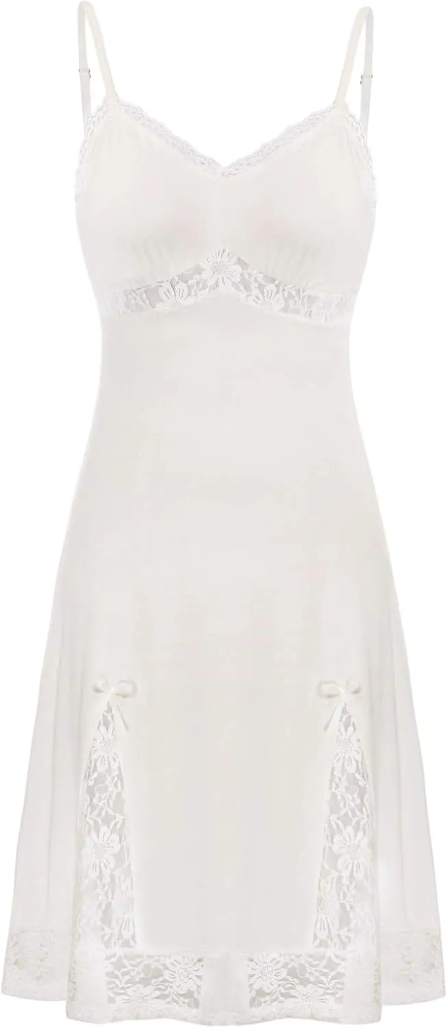 Belle Poque Women Lace Full Slips for Under Dress Cotton V Neck Nightgown Sleepwear
