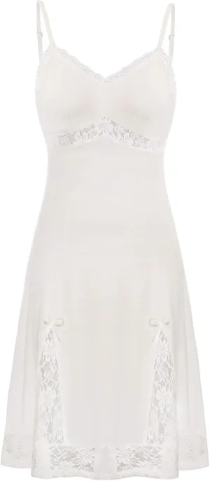Belle Poque Women Lace Full Slips for Under Dress Cotton V Neck Nightgown Sleepwear