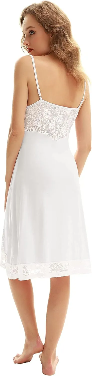 Belle Poque Women Lace Full Slips for Under Dress Cotton V Neck Nightgown Sleepwear