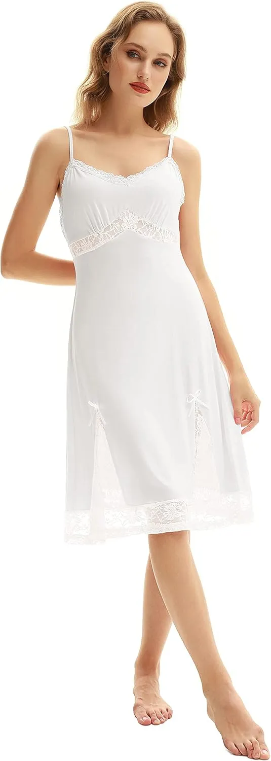 Belle Poque Women Lace Full Slips for Under Dress Cotton V Neck Nightgown Sleepwear