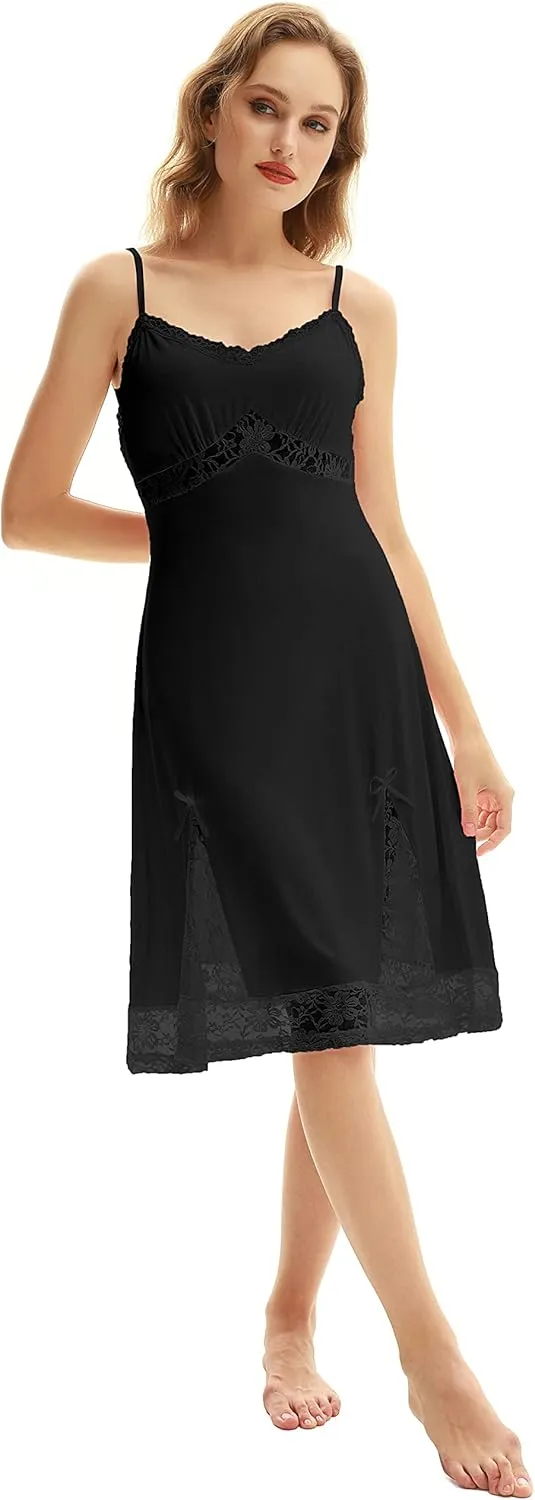Belle Poque Women Lace Full Slips for Under Dress Cotton V Neck Nightgown Sleepwear
