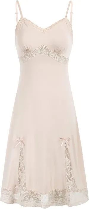 Belle Poque Women Lace Full Slips for Under Dress Cotton V Neck Nightgown Sleepwear
