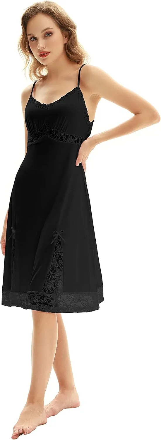 Belle Poque Women Lace Full Slips for Under Dress Cotton V Neck Nightgown Sleepwear