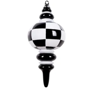 Black and White Check Finial Ornament, 13"
