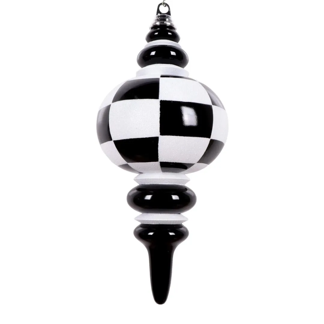 Black and White Check Finial Ornament, 13"