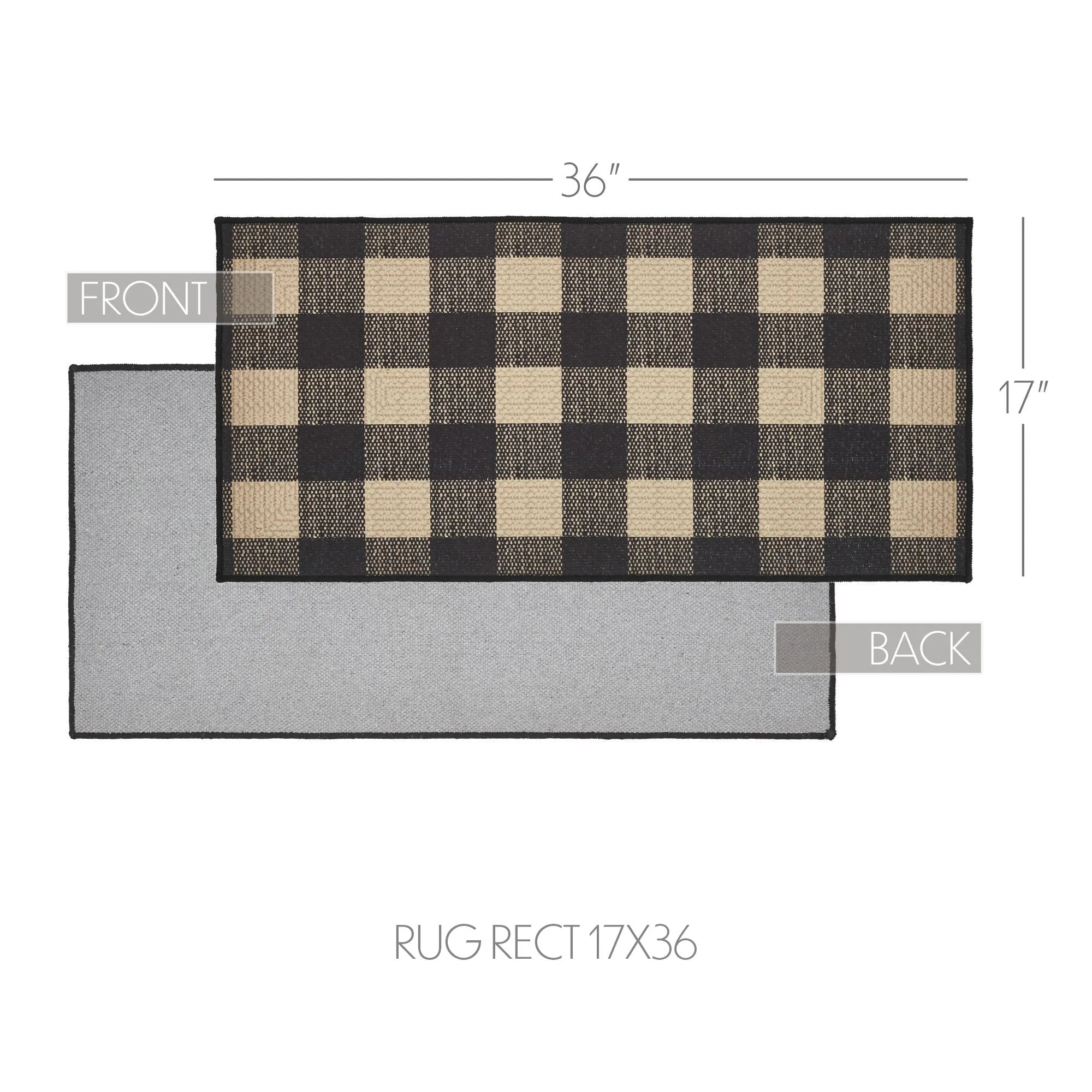 Black Check Polyester Rug Rect 17x36