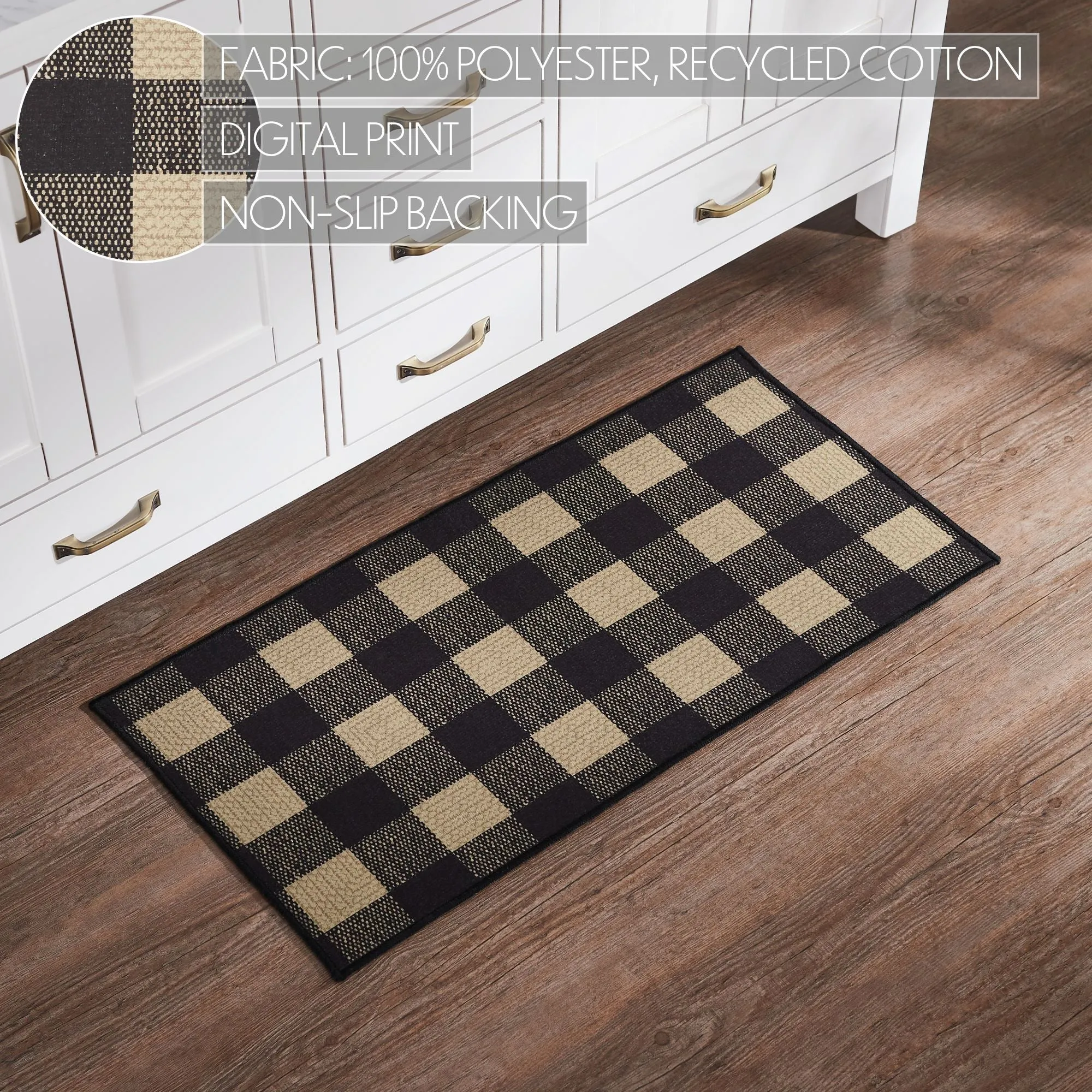 Black Check Polyester Rug Rect 17x36