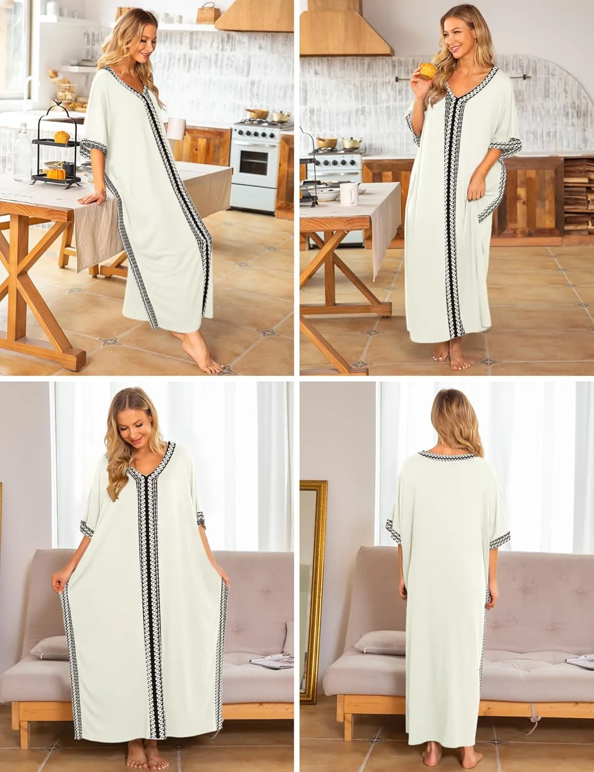 Bloggerlove Women Nightgowns Cotton Caftan House Dress Short Sleeve Sleepwear