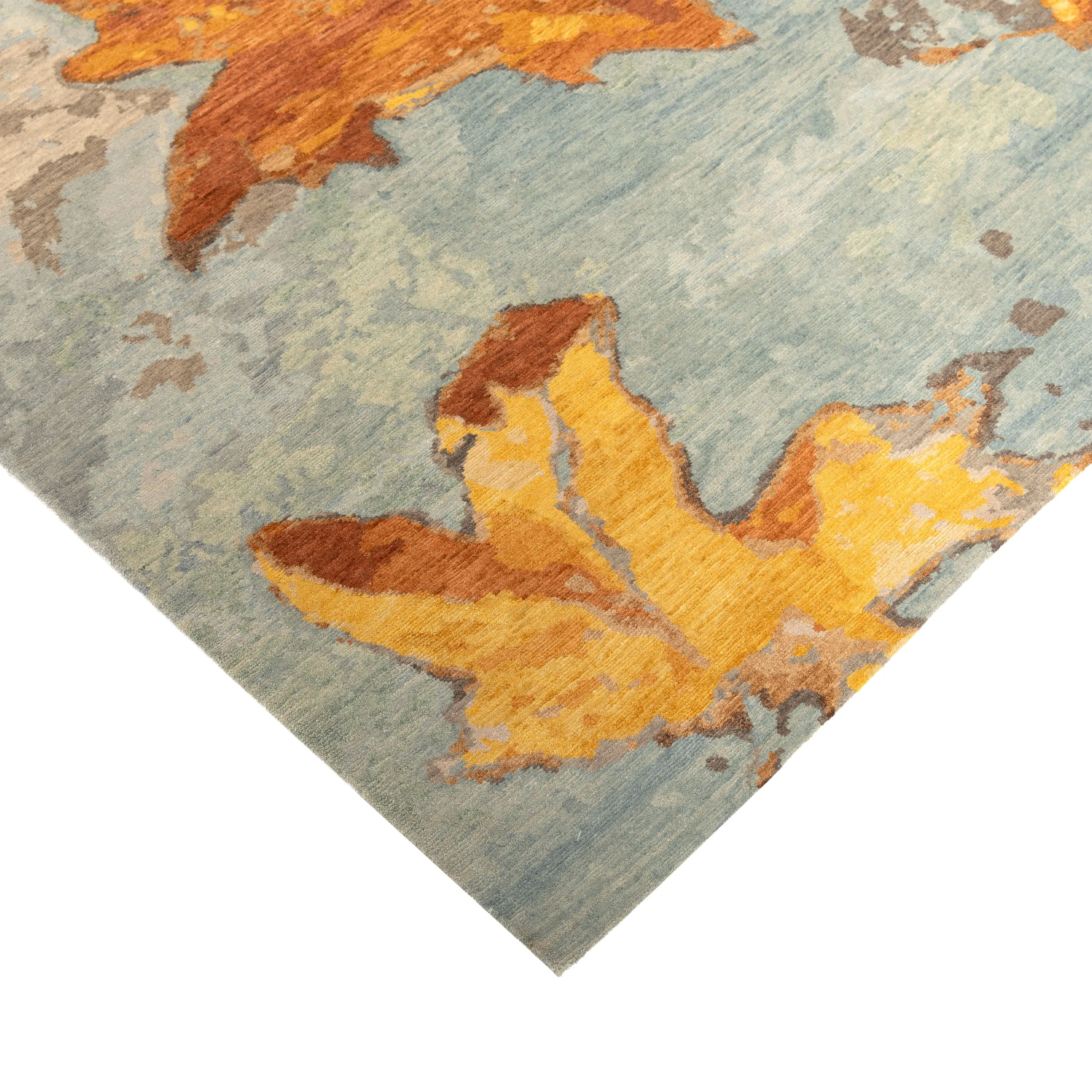 Blue & Yellow Aurora Contemporary Tibetan Wool Silk Blend Rug - 8' x 10'