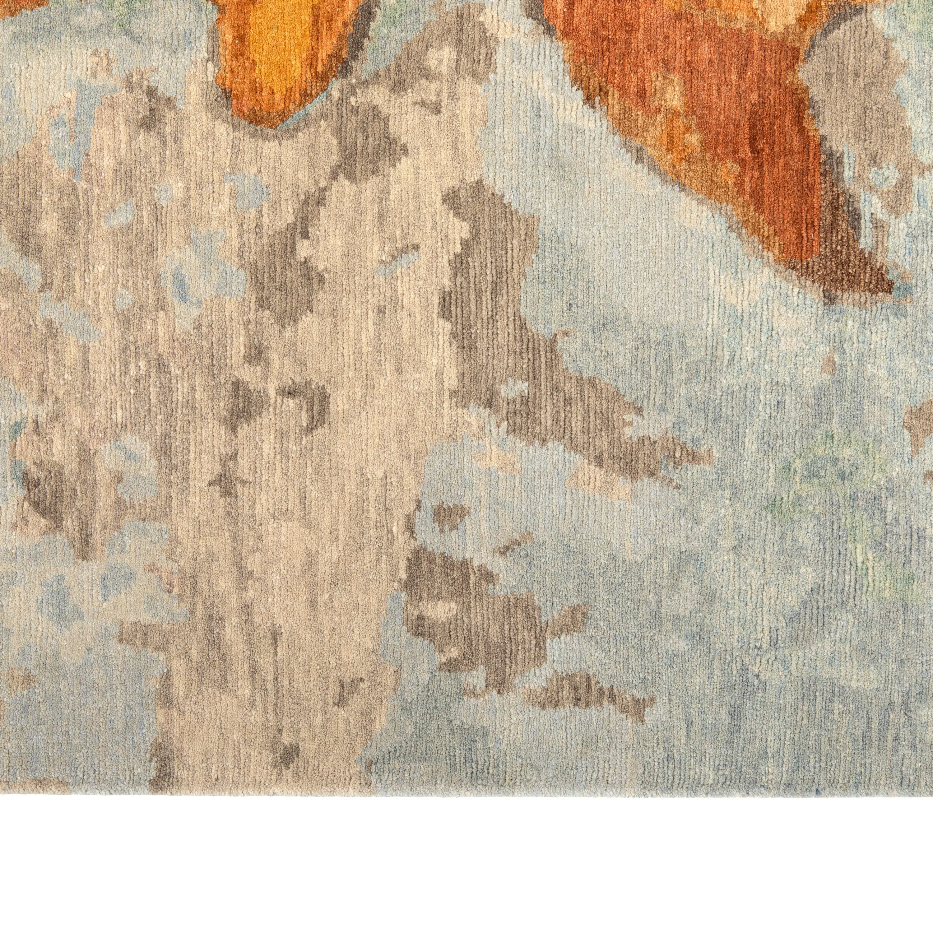 Blue & Yellow Aurora Contemporary Tibetan Wool Silk Blend Rug - 8' x 10'