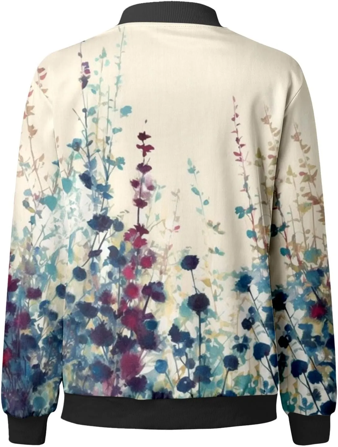 Bomber Jacket Women 2025 Casual Long Sleeve Zip Up Floral Outerwear Lightweight Trendy Fall Coats With Pockets