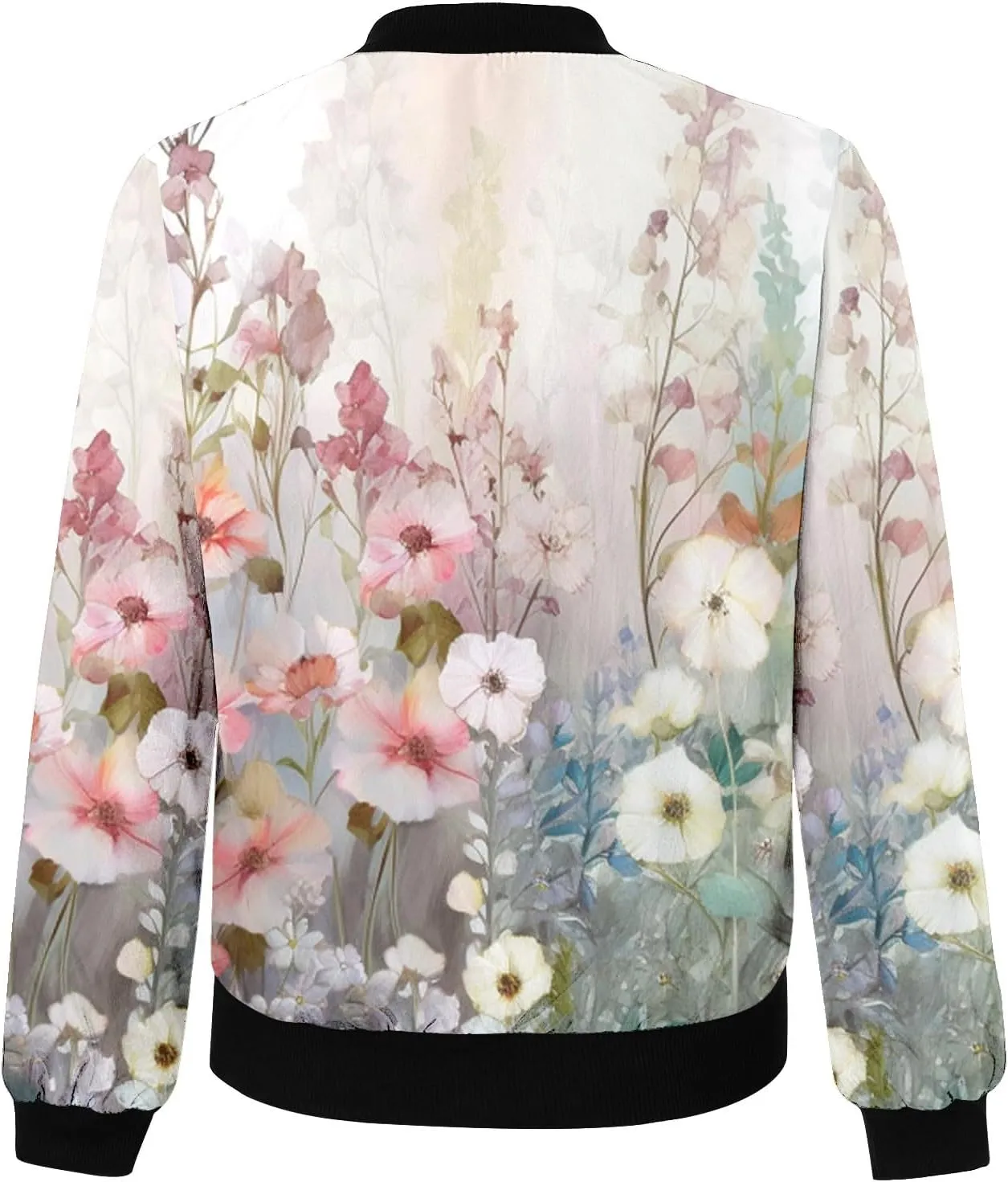Bomber Jacket Women 2025 Casual Long Sleeve Zip Up Floral Outerwear Lightweight Trendy Fall Coats With Pockets