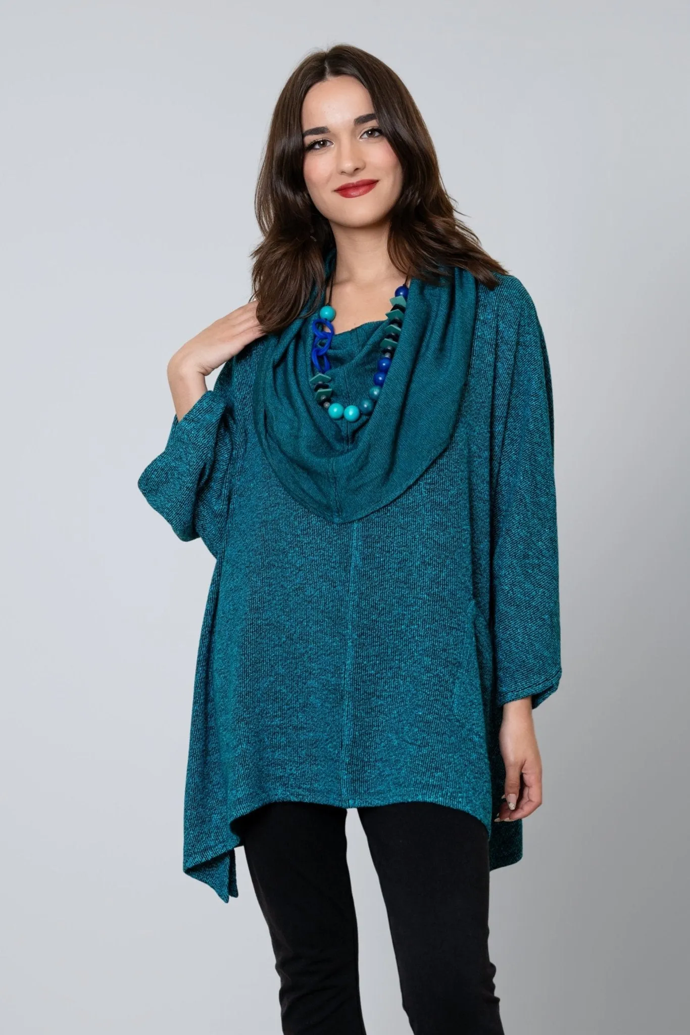 Bouclé Cowl Top - Turquoise