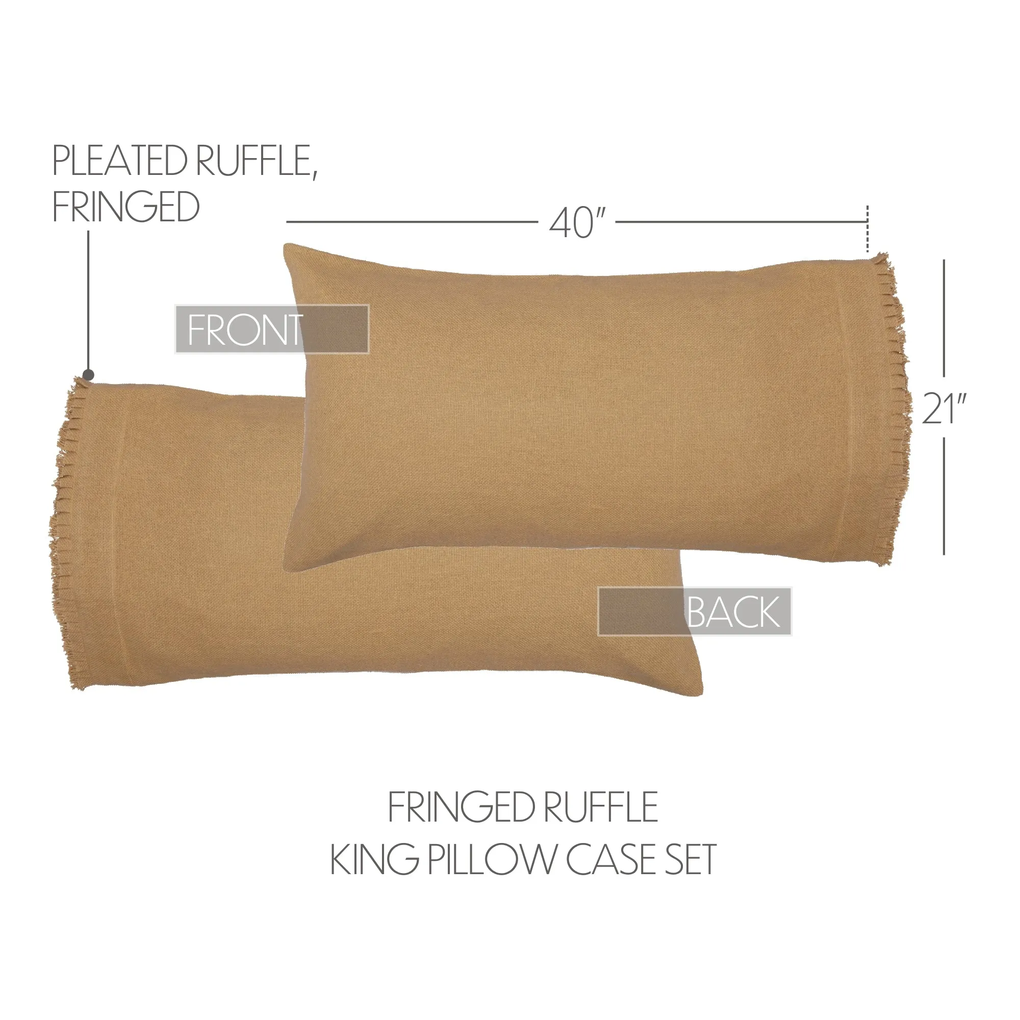 Burlap Pillow Case w/ Fringed Ruffle Set of 2