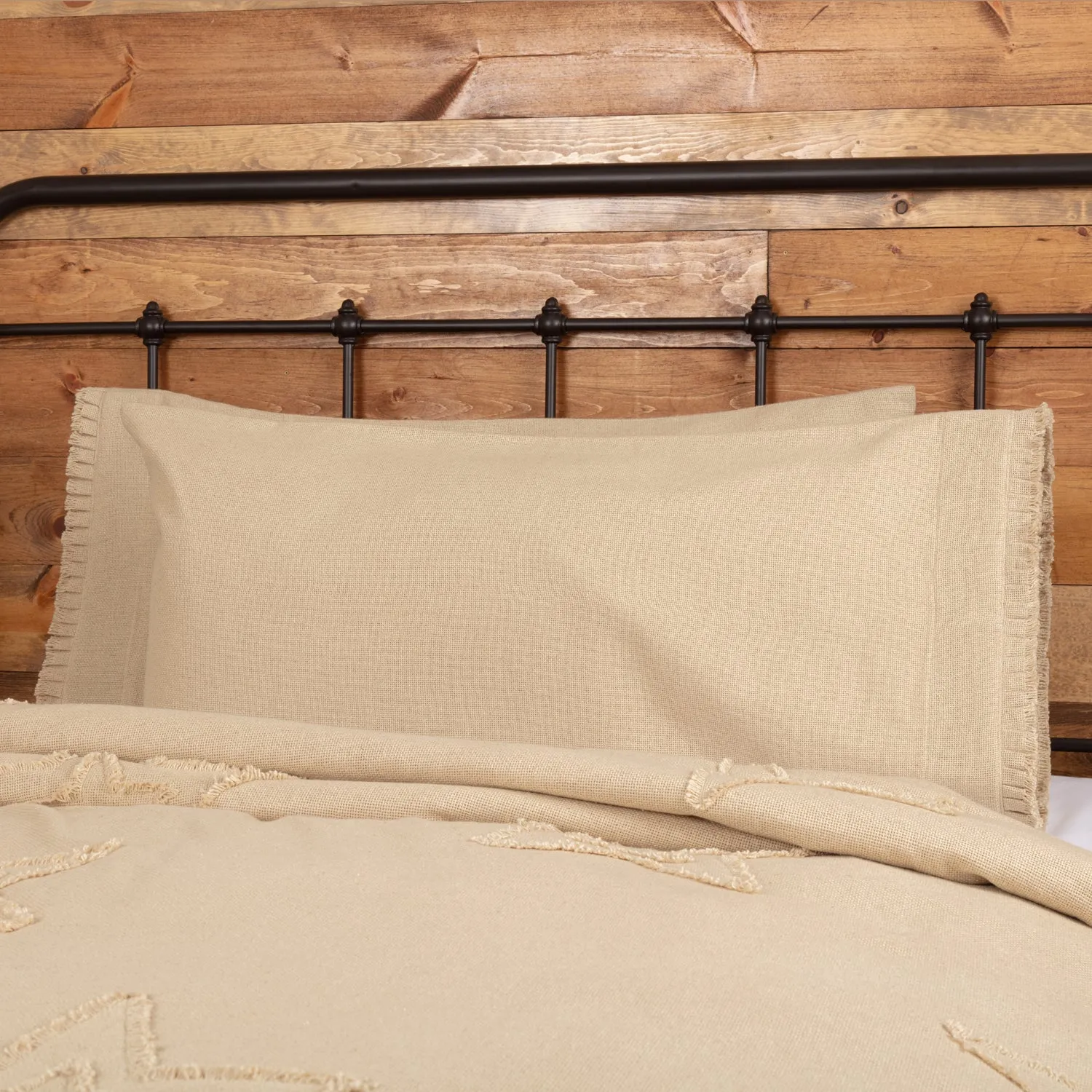 Burlap Pillow Case w/ Fringed Ruffle Set of 2