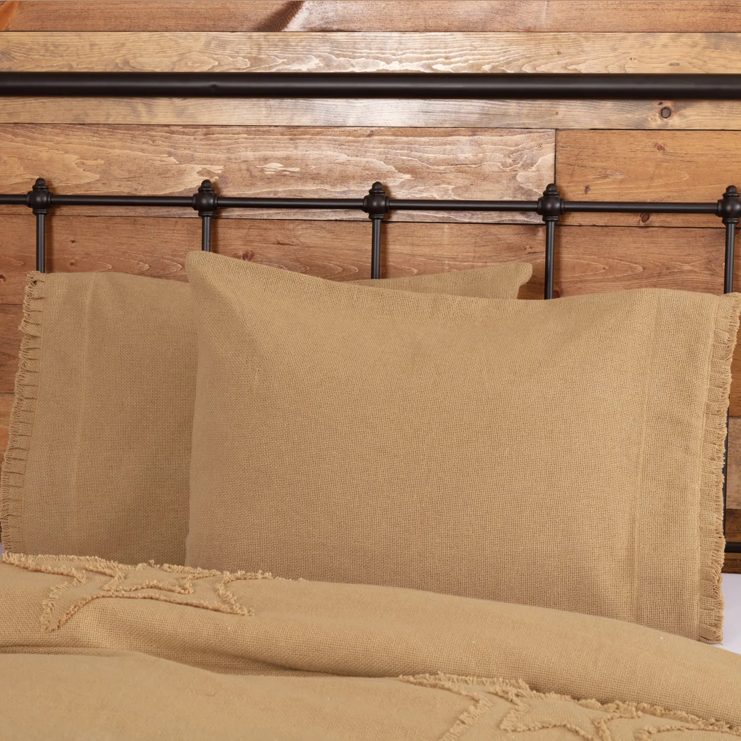 Burlap Pillow Case w/ Fringed Ruffle Set of 2