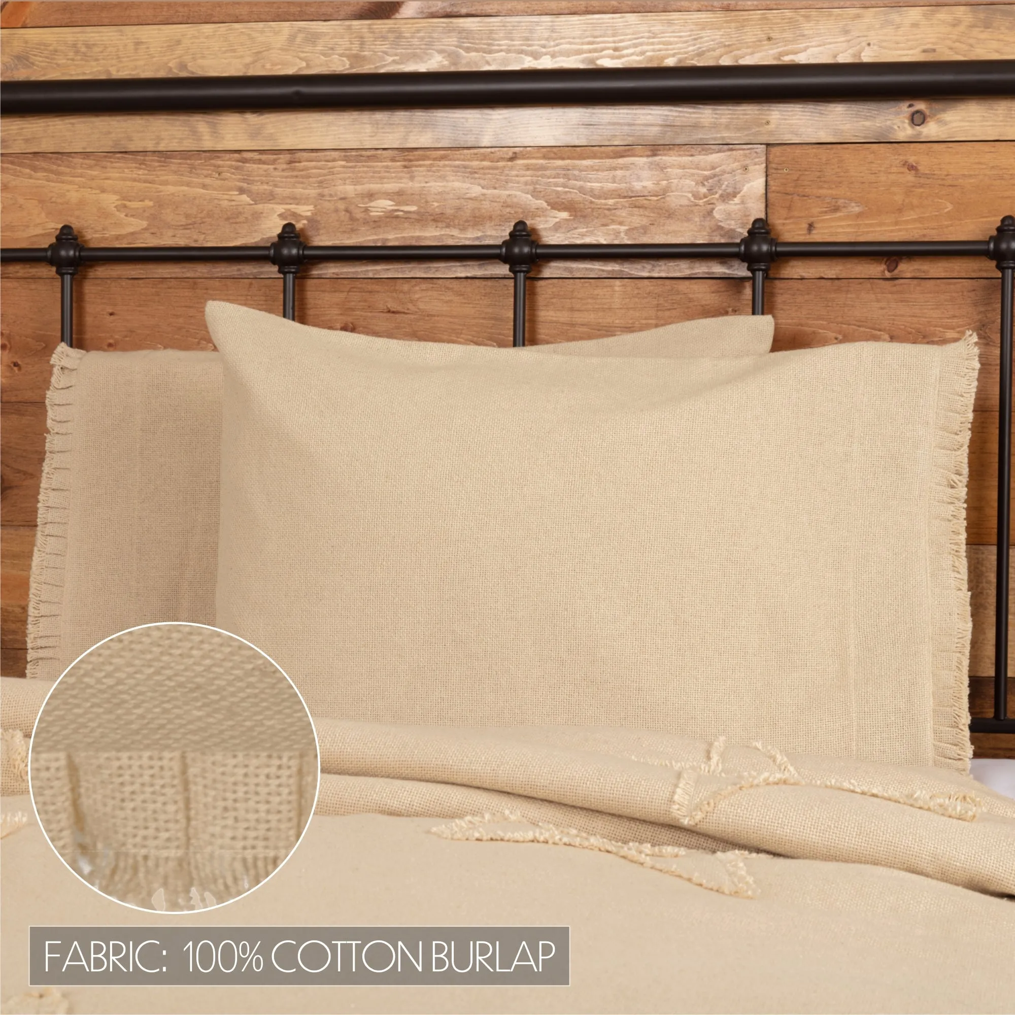 Burlap Pillow Case w/ Fringed Ruffle Set of 2