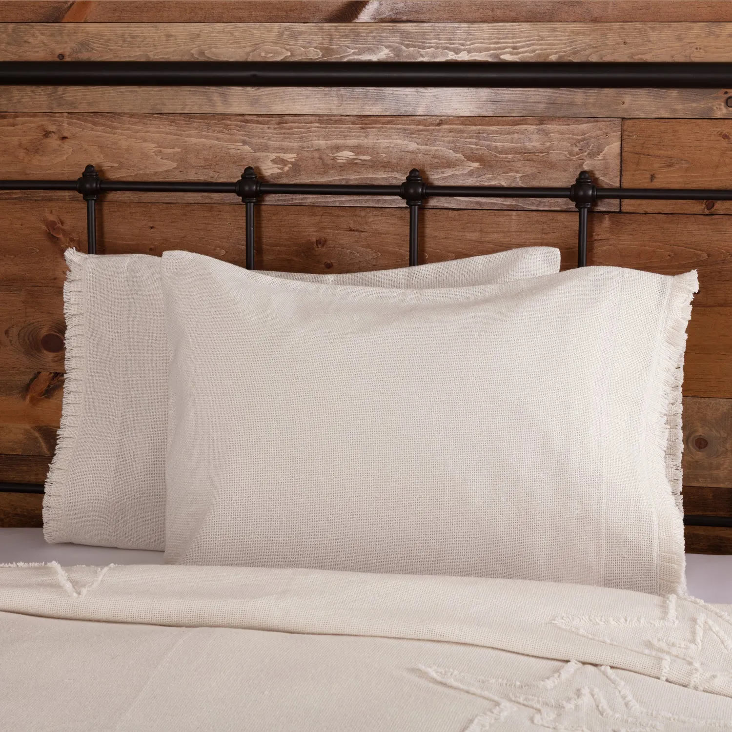 Burlap Pillow Case w/ Fringed Ruffle Set of 2