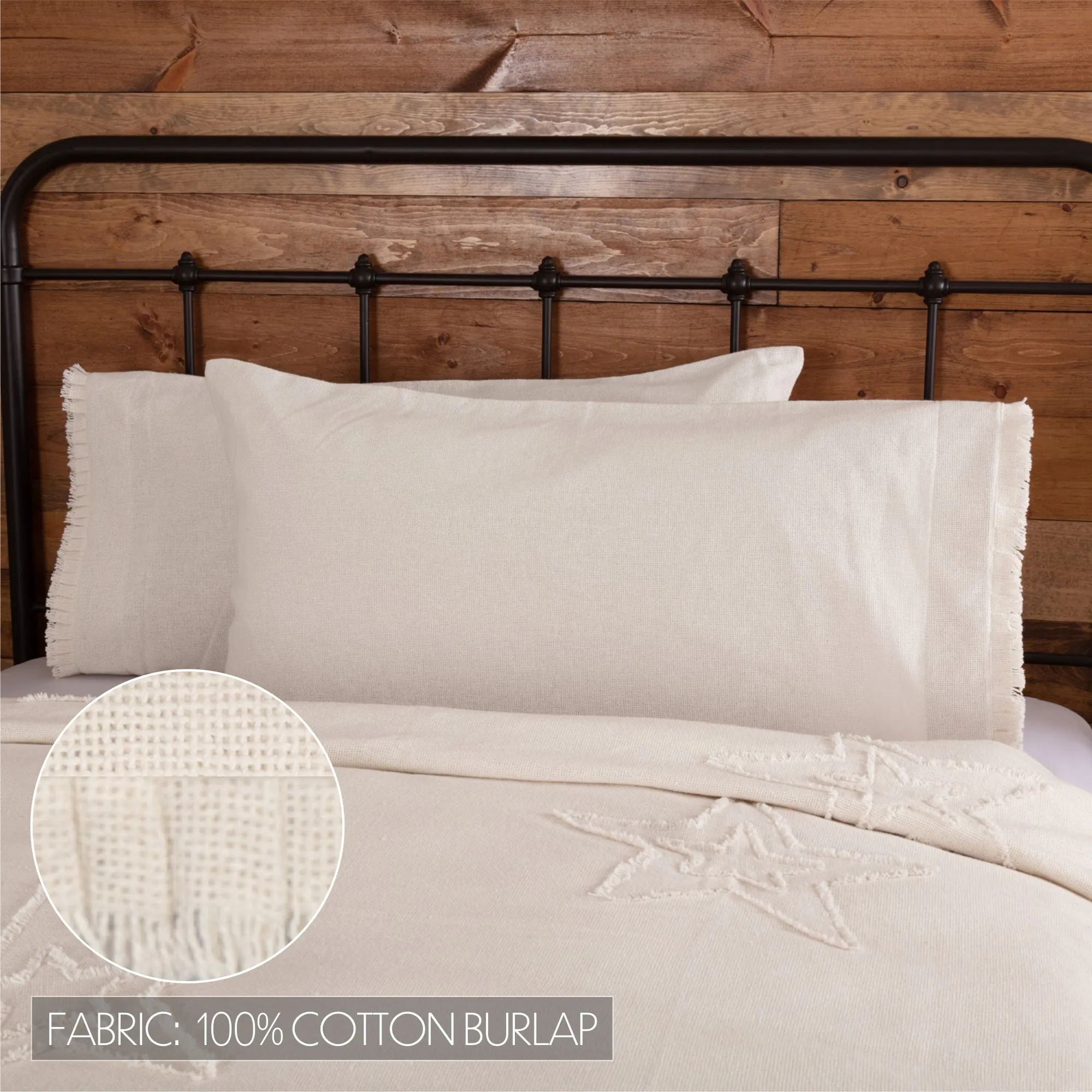 Burlap Pillow Case w/ Fringed Ruffle Set of 2