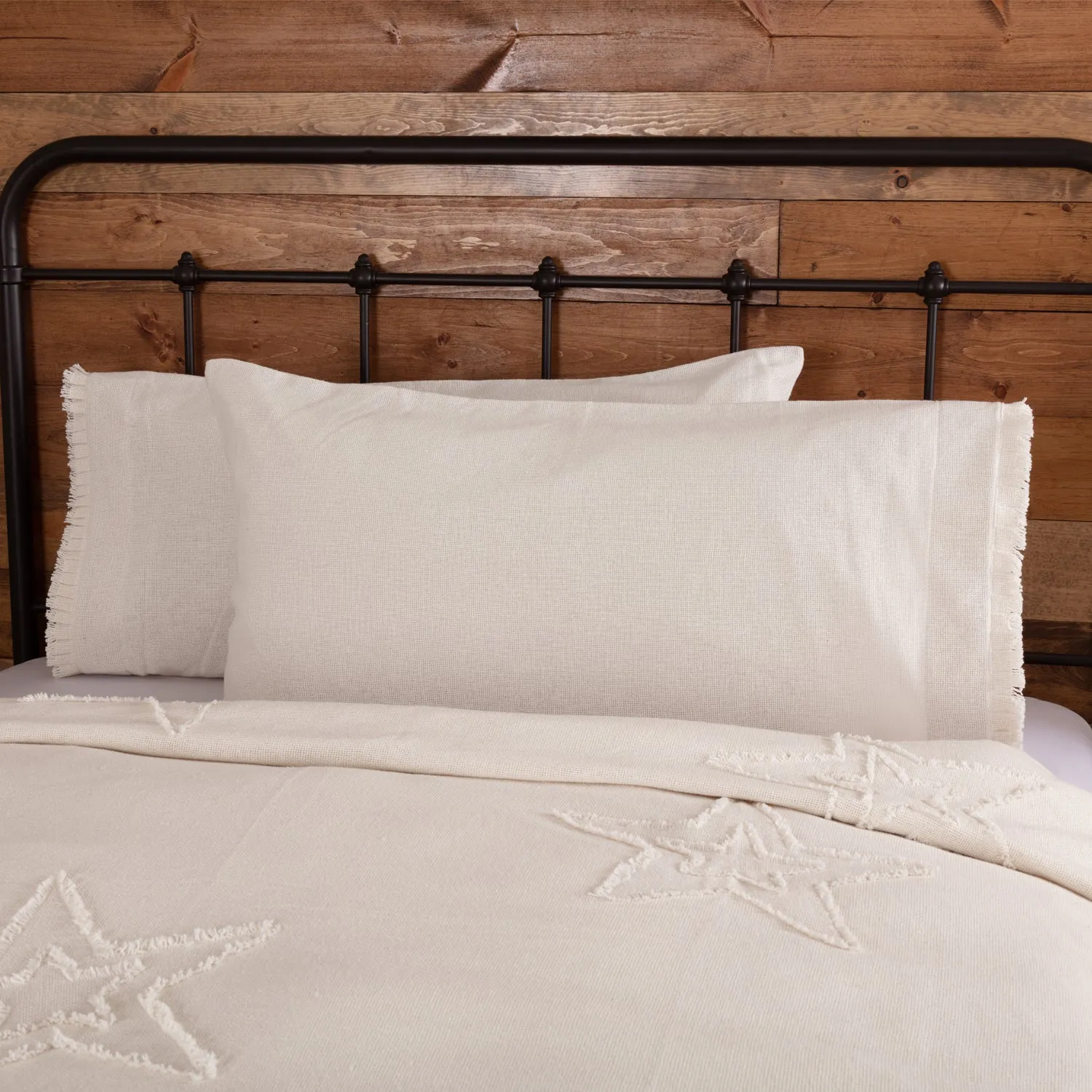 Burlap Pillow Case w/ Fringed Ruffle Set of 2