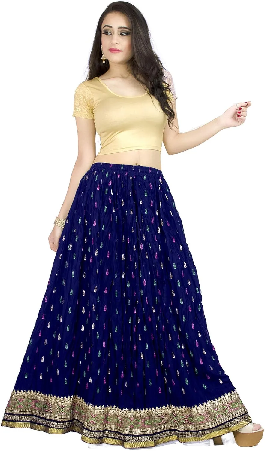 Chandrakala Flowy Long Skirt for Women A Line Casual Beach Party Holiday Maxi Skirts (S115-P)