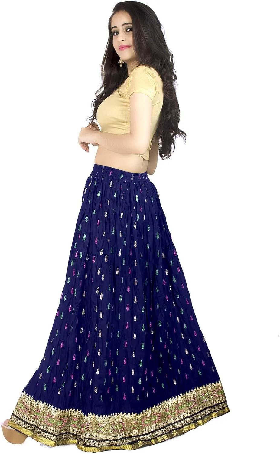 Chandrakala Flowy Long Skirt for Women A Line Casual Beach Party Holiday Maxi Skirts (S115-P)