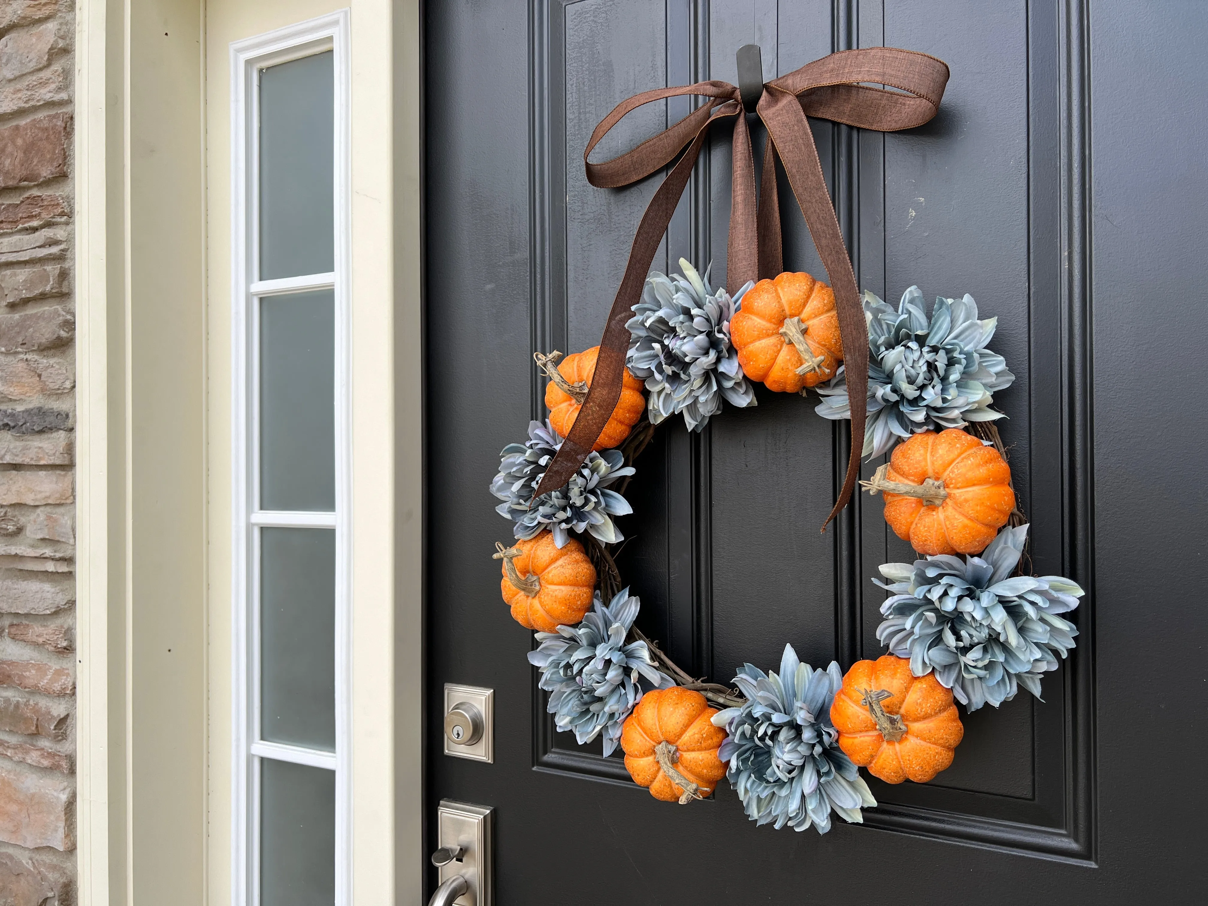 Classic Autumnal Orange Pumpkin and Dahlia Wreath