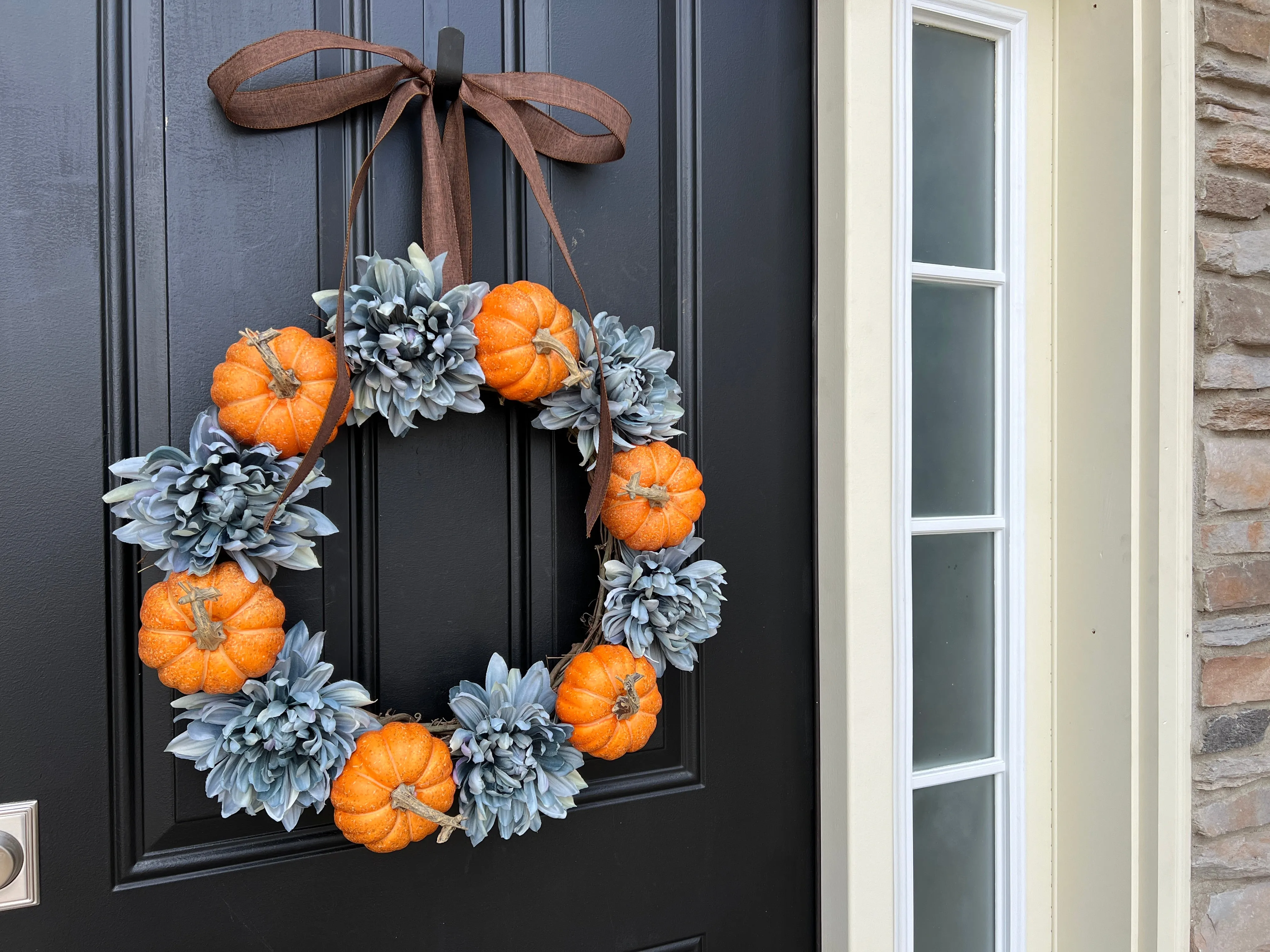 Classic Autumnal Orange Pumpkin and Dahlia Wreath