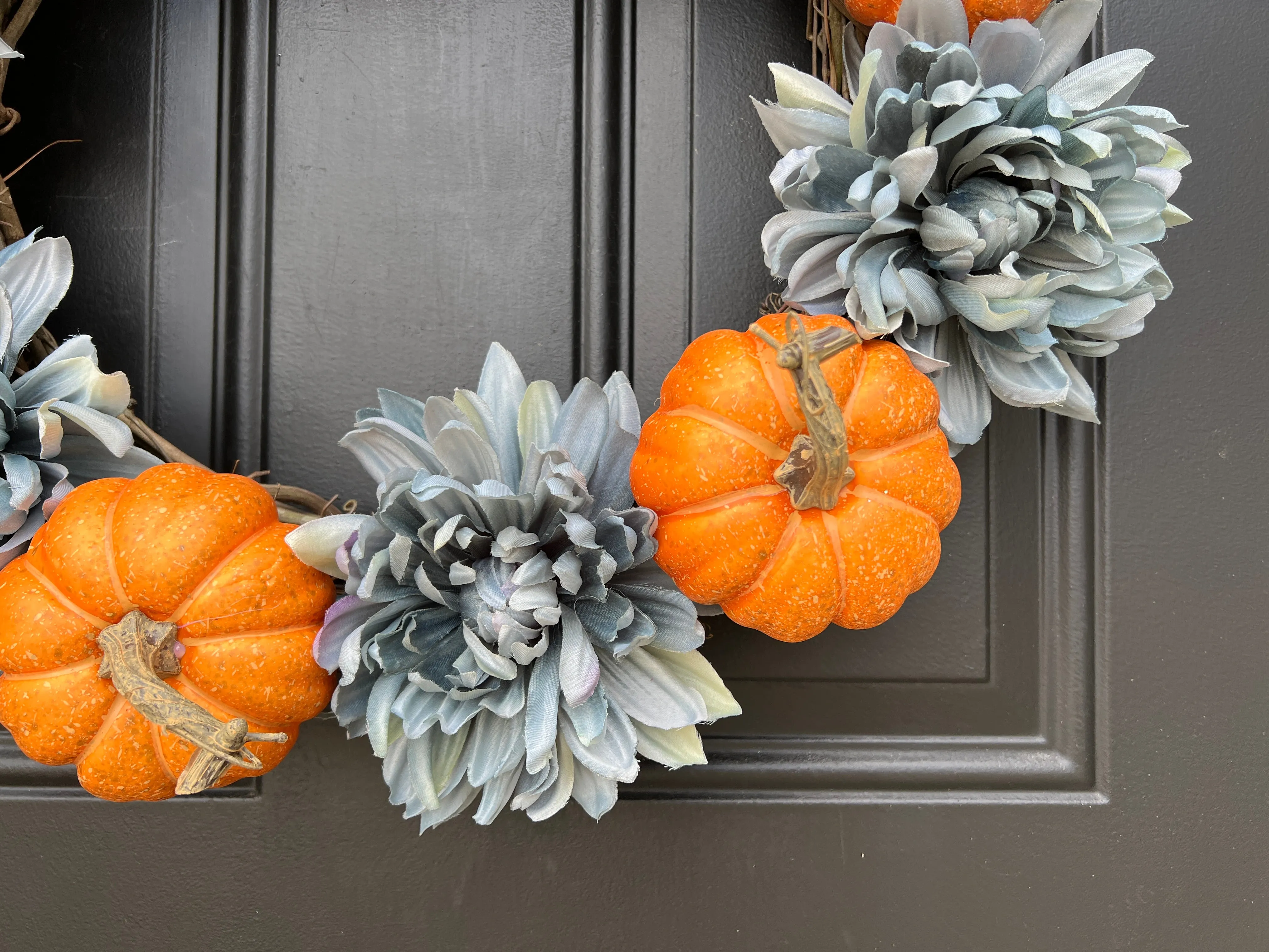 Classic Autumnal Orange Pumpkin and Dahlia Wreath