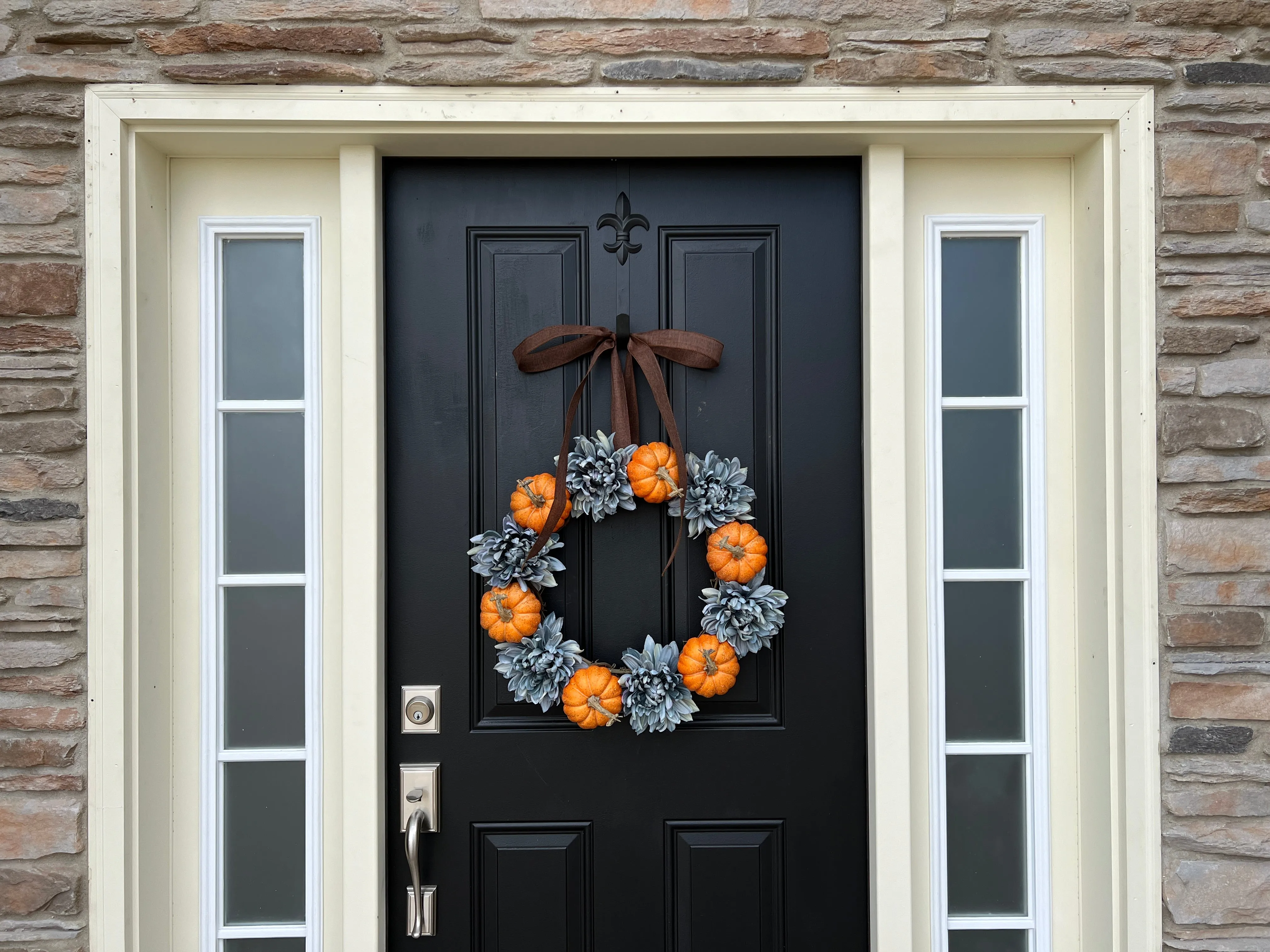 Classic Autumnal Orange Pumpkin and Dahlia Wreath